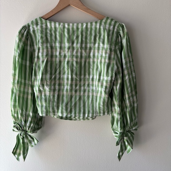 CINQ‎ A SEPT Flora Check Faux Wrap Top Size S Hemp (Green) - Picture 6 of 10